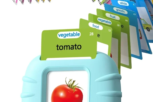 Rivelle's curated games and activities includes talking flashcards for cognitive and collaborative development.